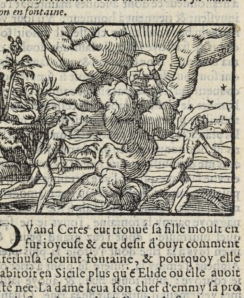 An illustration from Les XV. livres de la Metamorphose d'Ovide, poete treselegant : contenants l'Olympe des hystoires poetiqves, traduitz de latin en françois, 1574, leaf 221