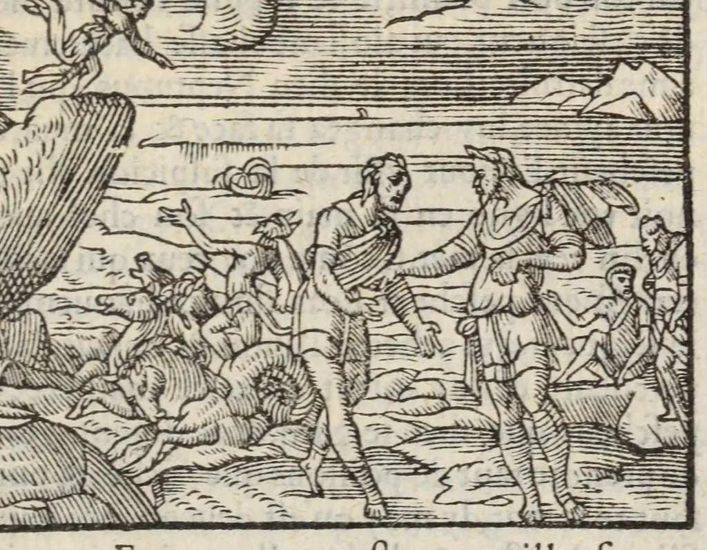 An illustration from Les XV. livres de la Metamorphose d'Ovide, poete treselegant : contenants l'Olympe des hystoires poetiqves, traduitz de latin en françois, 1574, leaf 395