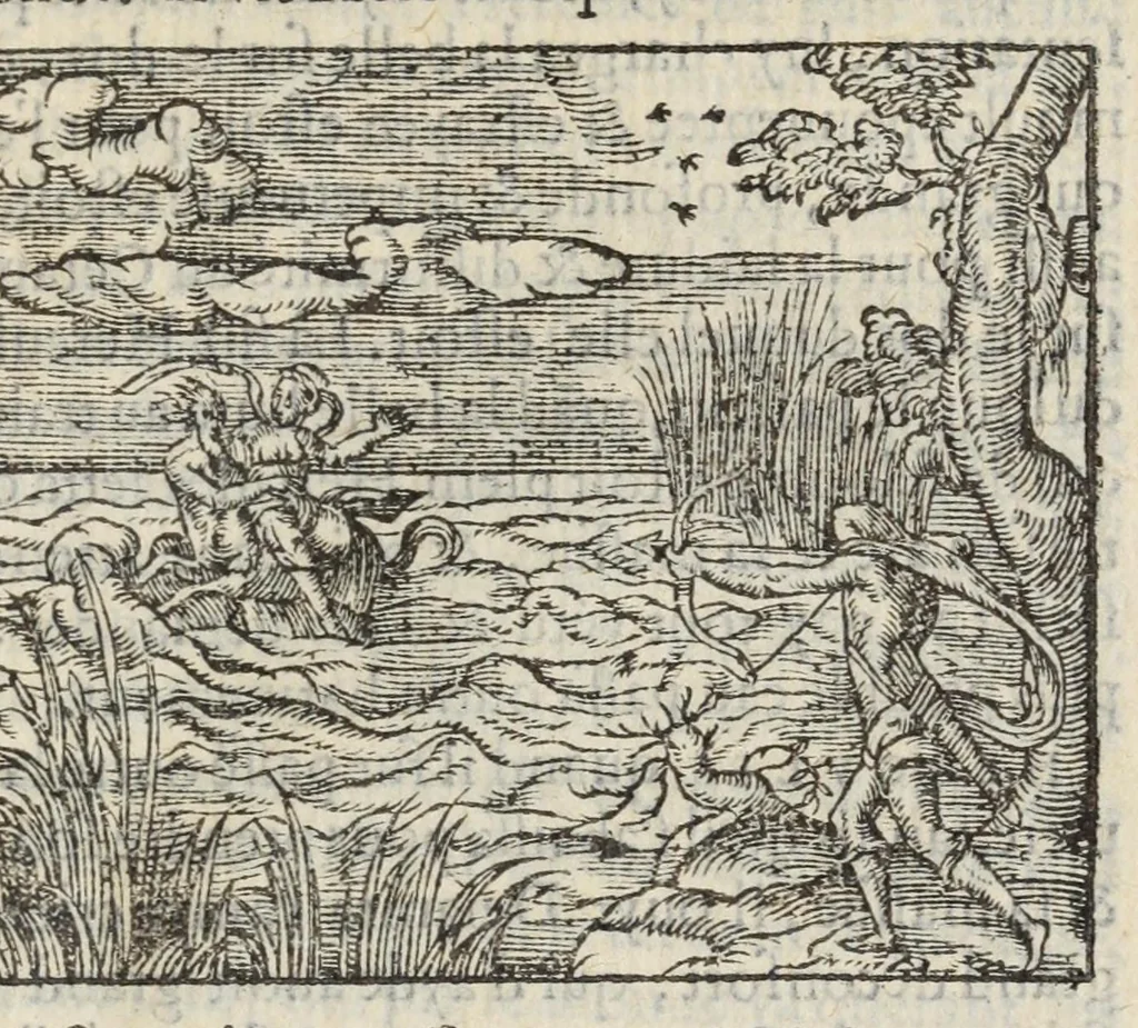 An illustration from Les XV. livres de la Metamorphose d'Ovide, poete treselegant : contenants l'Olympe des hystoires poetiqves, traduitz de latin en françois, 1574, leaf 405