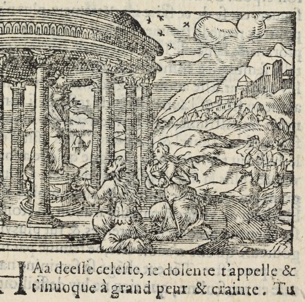 An illustration from Les XV. livres de la Metamorphose d'Ovide, poete treselegant : contenants l'Olympe des hystoires poetiqves, traduitz de latin en françois, 1574, leaf 451