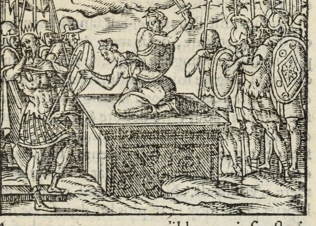 An illustration from Les XV. livres de la Metamorphose d'Ovide, poete treselegant : contenants l'Olympe des hystoires poetiqves, traduitz de latin en françois, 1574, leaf 677