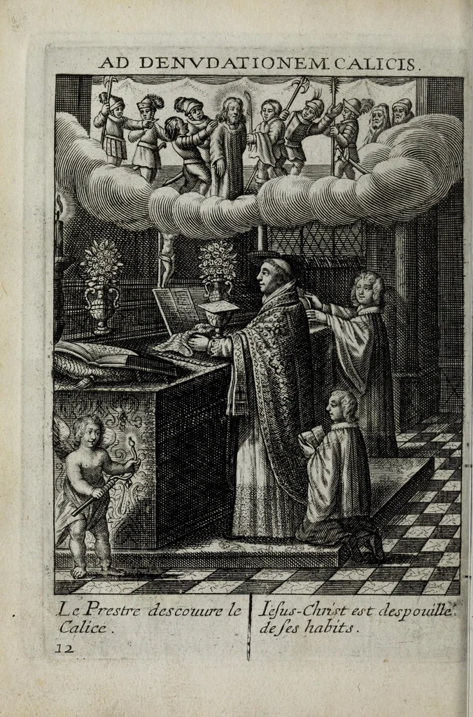 An illustration from Le tableau de la Croix representé dans les ceremonies de la Ste. messe : ensemble le tresor de la deuotion aux soufrances de N.re S. I.C. : le tout enrichi de belles figures, 1652, leaf 38
