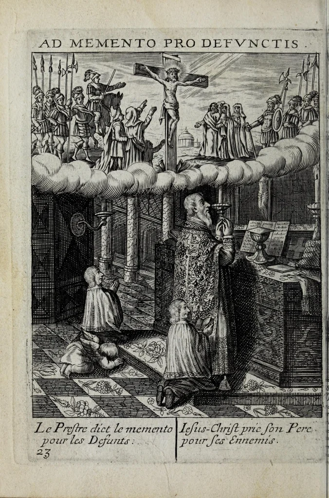 An illustration from Le tableau de la Croix representé dans les ceremonies de la Ste. messe : ensemble le tresor de la deuotion aux soufrances de N.re S. I.C. : le tout enrichi de belles figures, 1652, leaf 60