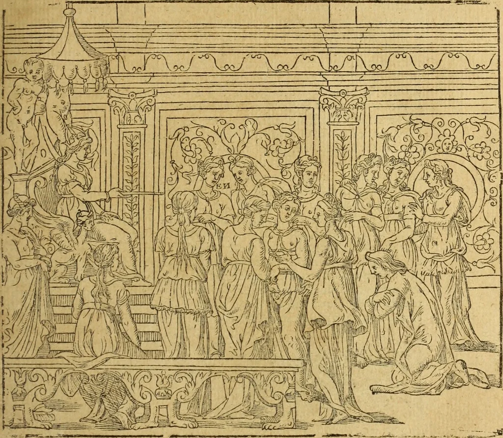 An illustration from Le tableav des riches inventions couuertes de voile des feintes amoureuses, qui sont representees dans le Songe de Poliphile, desvoilees des ombres d Songe & subtilement exposees par Beroalde, 1600, leaf 104