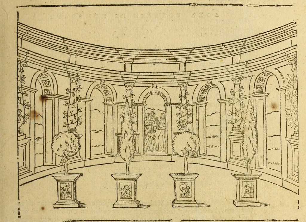 An illustration from Le tableav des riches inventions couuertes de voile des feintes amoureuses, qui sont representees dans le Songe de Poliphile, desvoilees des ombres d Songe & subtilement exposees par Beroalde, 1600, leaf 120