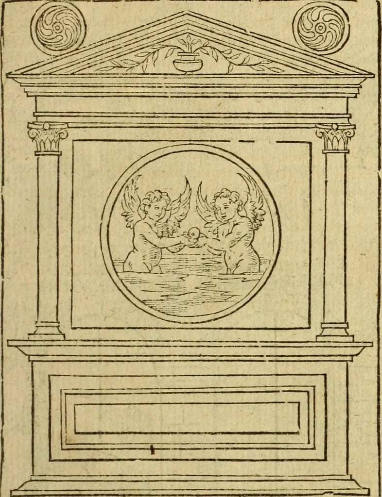 An illustration from Le tableav des riches inventions couuertes de voile des feintes amoureuses, qui sont representees dans le Songe de Poliphile, desvoilees des ombres d Songe & subtilement exposees par Beroalde, 1600, leaf 130