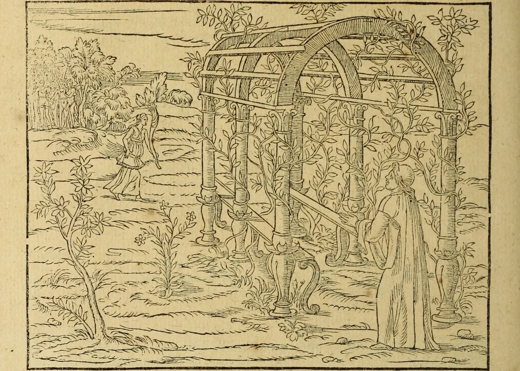 An illustration from Le tableav des riches inventions couuertes de voile des feintes amoureuses, qui sont representees dans le Songe de Poliphile, desvoilees des ombres d Songe & subtilement exposees par Beroalde, 1600, leaf 137