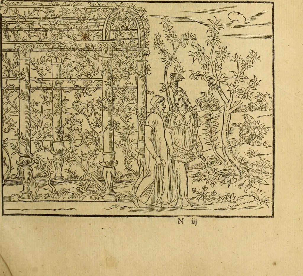 An illustration from Le tableav des riches inventions couuertes de voile des feintes amoureuses, qui sont representees dans le Songe de Poliphile, desvoilees des ombres d Songe & subtilement exposees par Beroalde, 1600, leaf 140