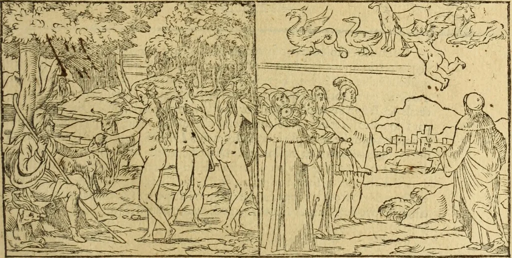 An illustration from Le tableav des riches inventions couuertes de voile des feintes amoureuses, qui sont representees dans le Songe de Poliphile, desvoilees des ombres d Songe & subtilement exposees par Beroalde, 1600, leaf 150