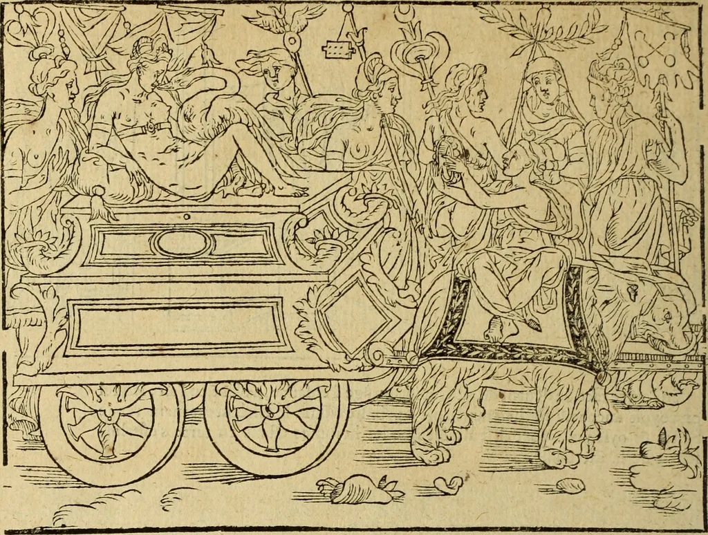 An illustration from Le tableav des riches inventions couuertes de voile des feintes amoureuses, qui sont representees dans le Songe de Poliphile, desvoilees des ombres d Songe & subtilement exposees par Beroalde, 1600, leaf 151