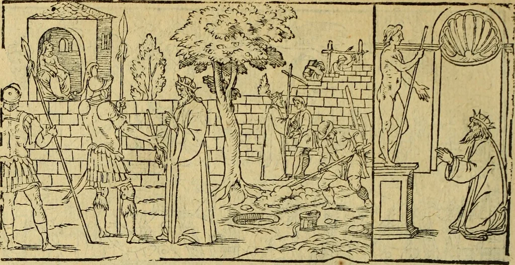An illustration from Le tableav des riches inventions couuertes de voile des feintes amoureuses, qui sont representees dans le Songe de Poliphile, desvoilees des ombres d Songe & subtilement exposees par Beroalde, 1600, leaf 153