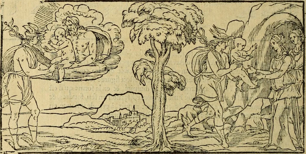An illustration from Le tableav des riches inventions couuertes de voile des feintes amoureuses, qui sont representees dans le Songe de Poliphile, desvoilees des ombres d Songe & subtilement exposees par Beroalde, 1600, leaf 157