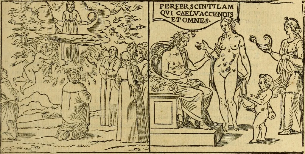 An illustration from Le tableav des riches inventions couuertes de voile des feintes amoureuses, qui sont representees dans le Songe de Poliphile, desvoilees des ombres d Songe & subtilement exposees par Beroalde, 1600, leaf 158