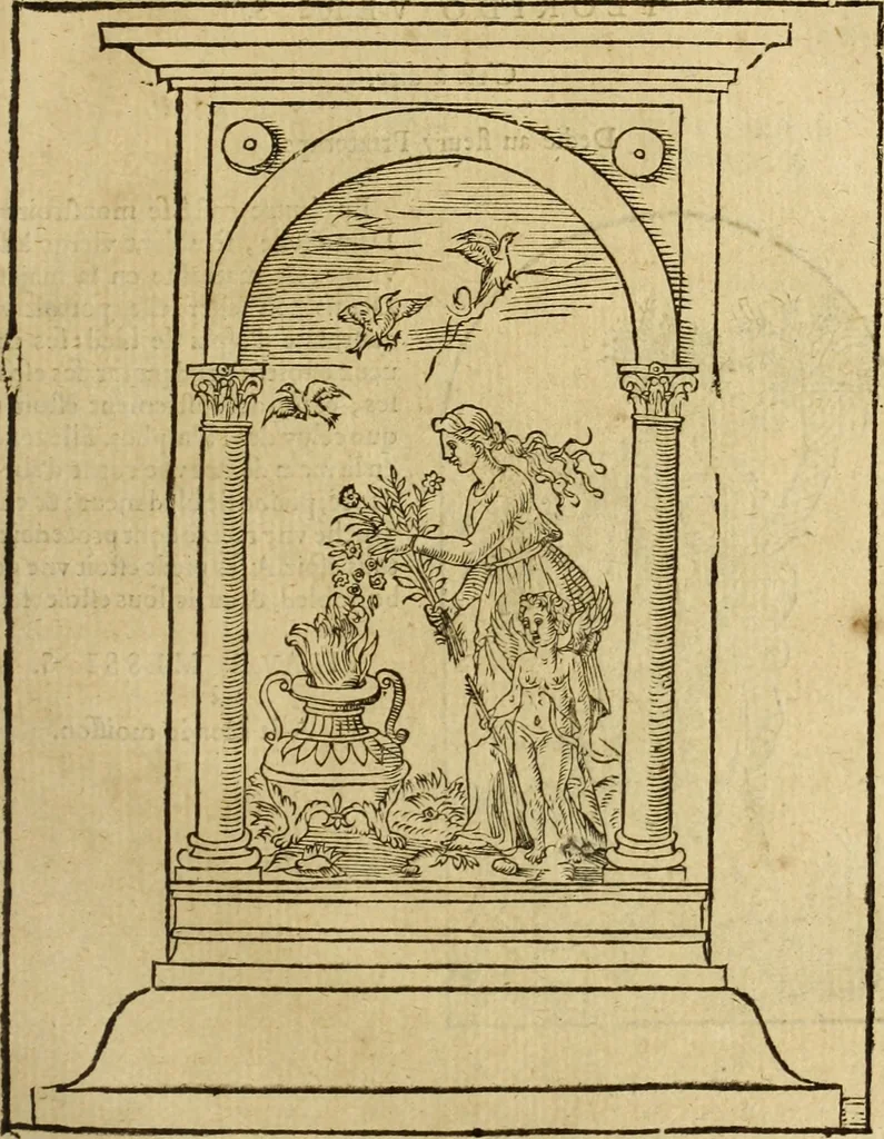An illustration from Le tableav des riches inventions couuertes de voile des feintes amoureuses, qui sont representees dans le Songe de Poliphile, desvoilees des ombres d Songe & subtilement exposees par Beroalde, 1600, leaf 170