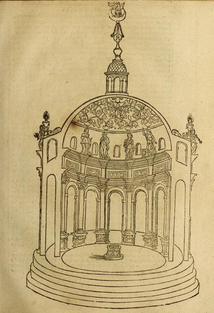 An illustration from Le tableav des riches inventions couuertes de voile des feintes amoureuses, qui sont representees dans le Songe de Poliphile, desvoilees des ombres d Songe & subtilement exposees par Beroalde, 1600, leaf 180