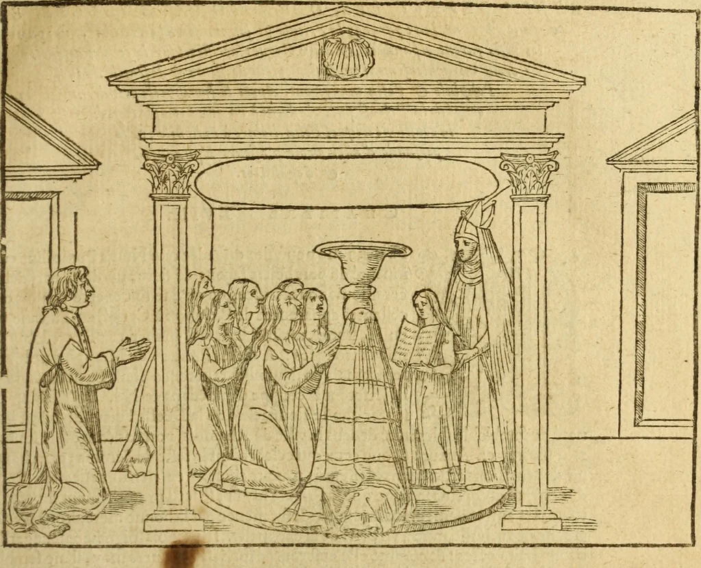An illustration from Le tableav des riches inventions couuertes de voile des feintes amoureuses, qui sont representees dans le Songe de Poliphile, desvoilees des ombres d Songe & subtilement exposees par Beroalde, 1600, leaf 192