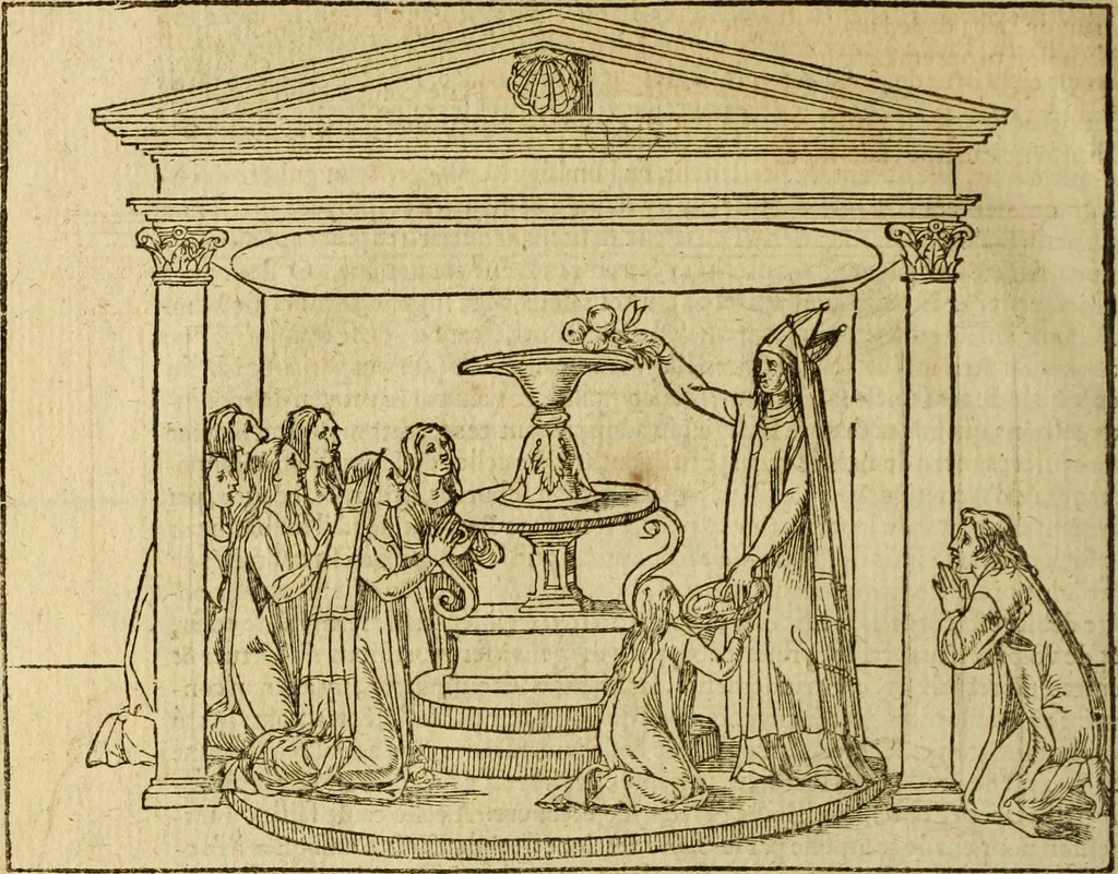 An illustration from Le tableav des riches inventions couuertes de voile des feintes amoureuses, qui sont representees dans le Songe de Poliphile, desvoilees des ombres d Songe & subtilement exposees par Beroalde, 1600, leaf 197