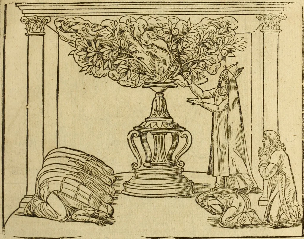 An illustration from Le tableav des riches inventions couuertes de voile des feintes amoureuses, qui sont representees dans le Songe de Poliphile, desvoilees des ombres d Songe & subtilement exposees par Beroalde, 1600, leaf 198