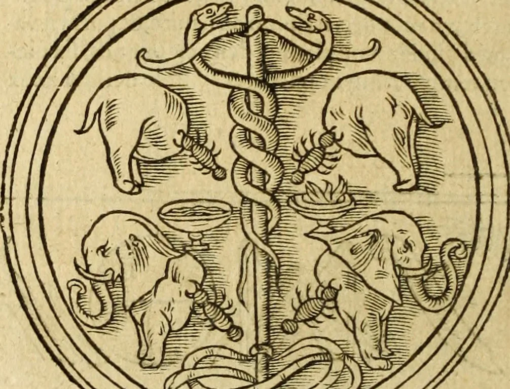 An illustration from Le tableav des riches inventions couuertes de voile des feintes amoureuses, qui sont representees dans le Songe de Poliphile, desvoilees des ombres d Songe & subtilement exposees par Beroalde, 1600, leaf 207