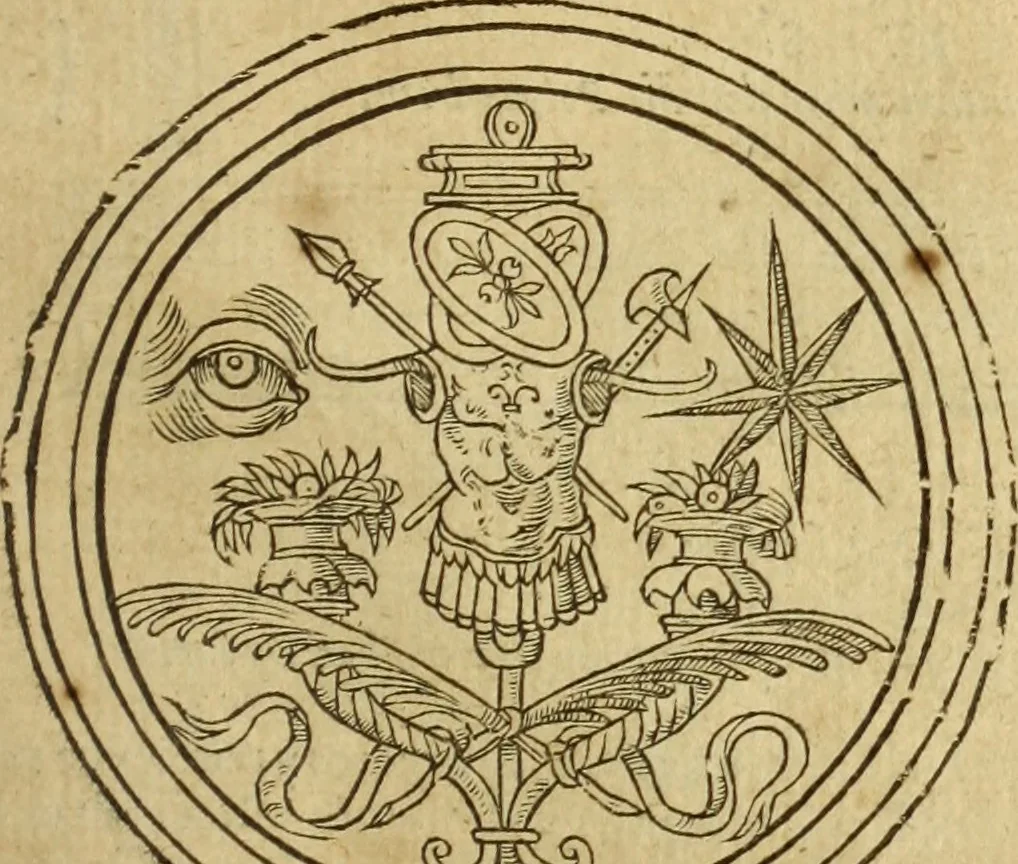 An illustration from Le tableav des riches inventions couuertes de voile des feintes amoureuses, qui sont representees dans le Songe de Poliphile, desvoilees des ombres d Songe & subtilement exposees par Beroalde, 1600, leaf 208