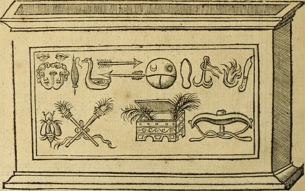 An illustration from Le tableav des riches inventions couuertes de voile des feintes amoureuses, qui sont representees dans le Songe de Poliphile, desvoilees des ombres d Songe & subtilement exposees par Beroalde, 1600, leaf 227