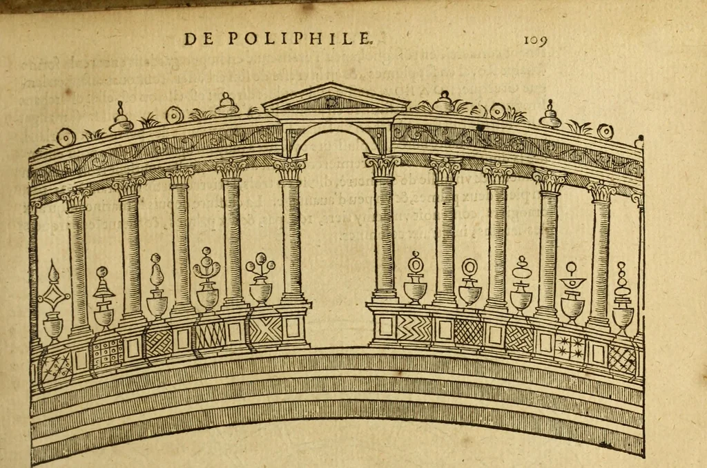 An illustration from Le tableav des riches inventions couuertes de voile des feintes amoureuses, qui sont representees dans le Songe de Poliphile, desvoilees des ombres d Songe & subtilement exposees par Beroalde, 1600, leaf 256