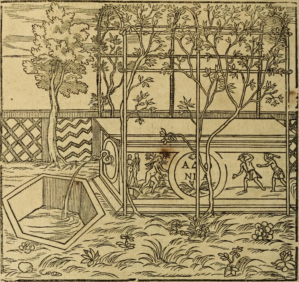 An illustration from Le tableav des riches inventions couuertes de voile des feintes amoureuses, qui sont representees dans le Songe de Poliphile, desvoilees des ombres d Songe & subtilement exposees par Beroalde, 1600, leaf 295