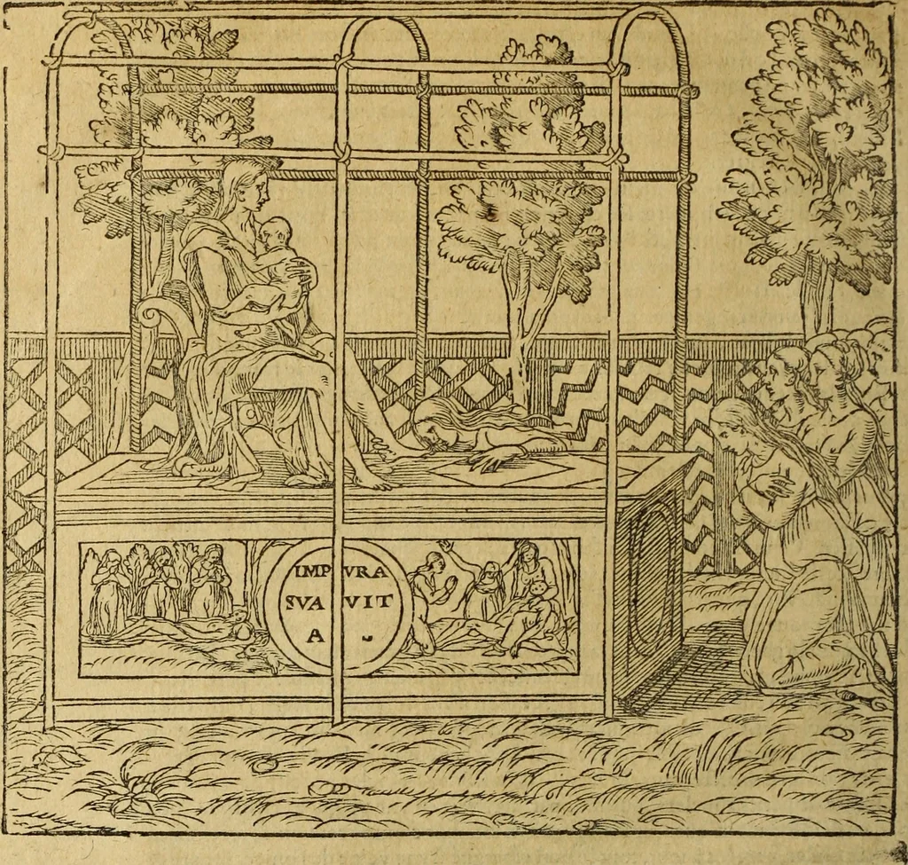 An illustration from Le tableav des riches inventions couuertes de voile des feintes amoureuses, qui sont representees dans le Songe de Poliphile, desvoilees des ombres d Songe & subtilement exposees par Beroalde, 1600, leaf 297