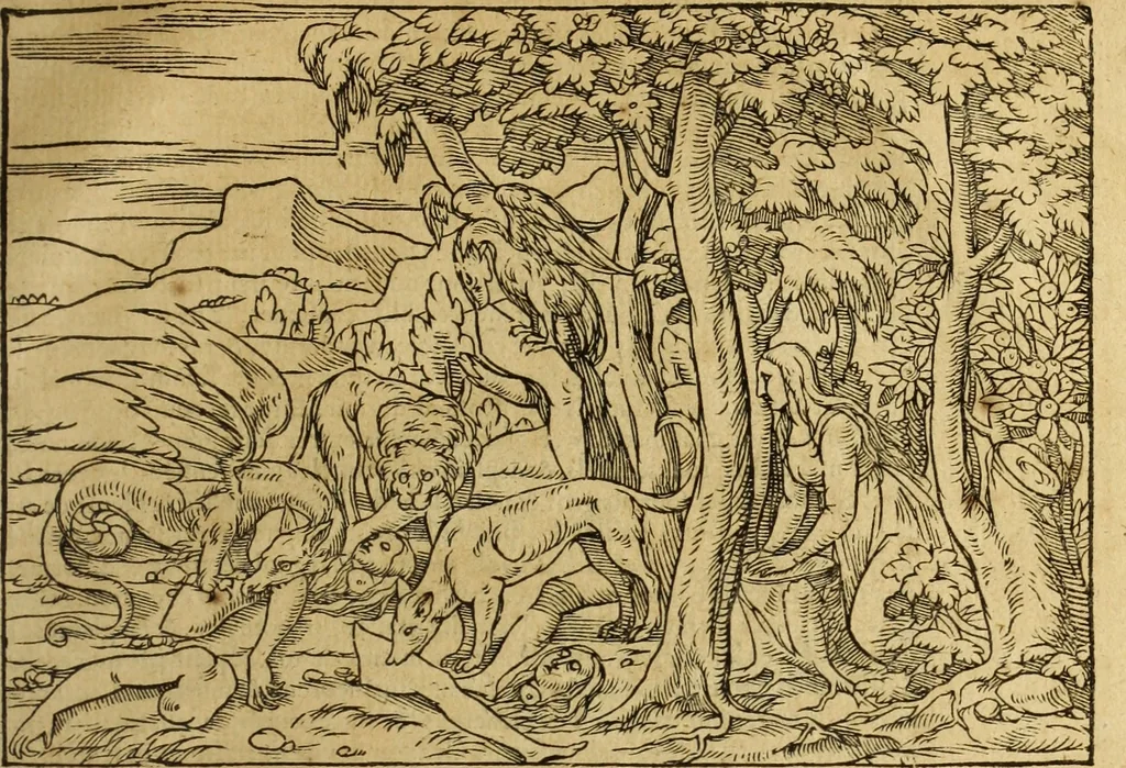 An illustration from Le tableav des riches inventions couuertes de voile des feintes amoureuses, qui sont representees dans le Songe de Poliphile, desvoilees des ombres d Songe & subtilement exposees par Beroalde, 1600, leaf 312