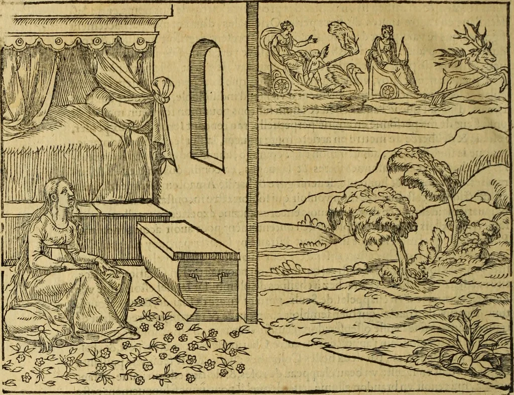 An illustration from Le tableav des riches inventions couuertes de voile des feintes amoureuses, qui sont representees dans le Songe de Poliphile, desvoilees des ombres d Songe & subtilement exposees par Beroalde, 1600, leaf 325