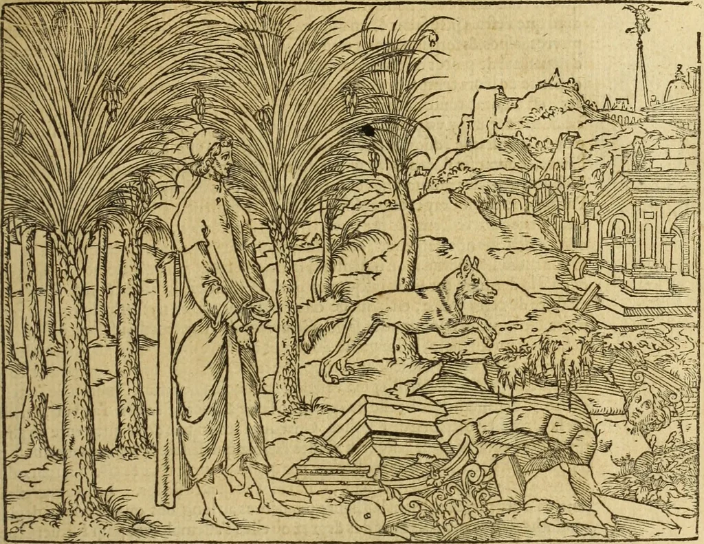 An illustration from Le tableav des riches inventions couuertes de voile des feintes amoureuses, qui sont representees dans le Songe de Poliphile, desvoilees des ombres d Songe & subtilement exposees par Beroalde, 1600, leaf 46