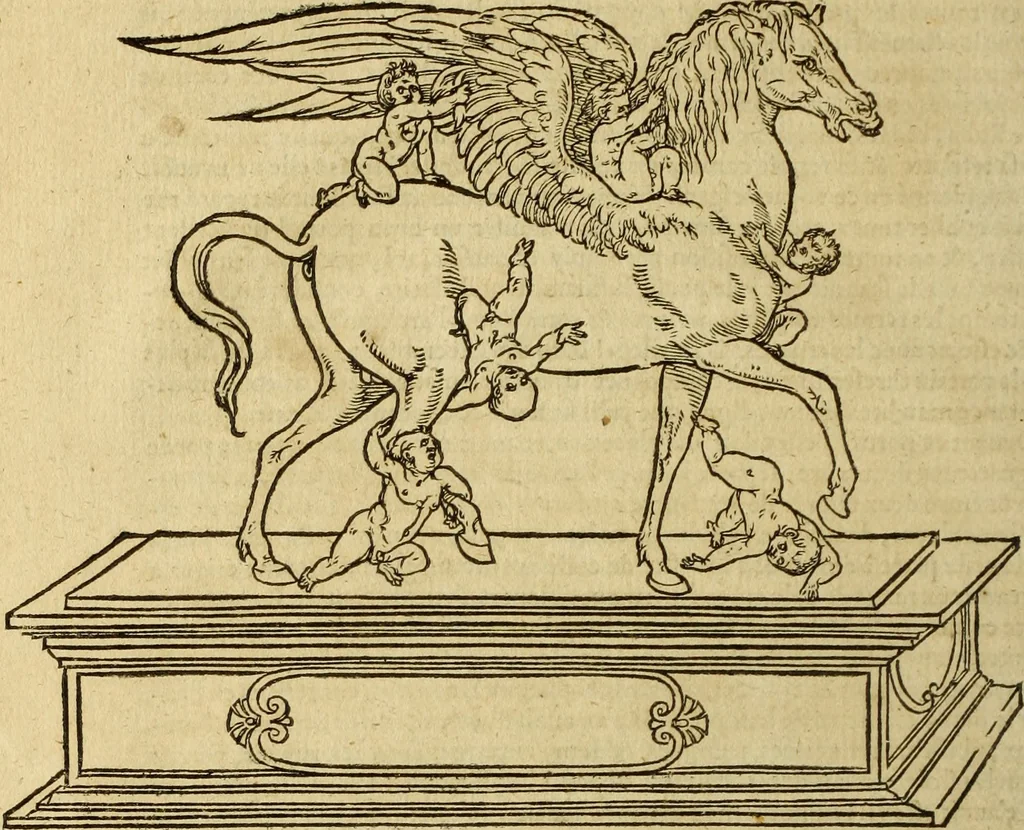 An illustration from Le tableav des riches inventions couuertes de voile des feintes amoureuses, qui sont representees dans le Songe de Poliphile, desvoilees des ombres d Songe & subtilement exposees par Beroalde, 1600, leaf 61