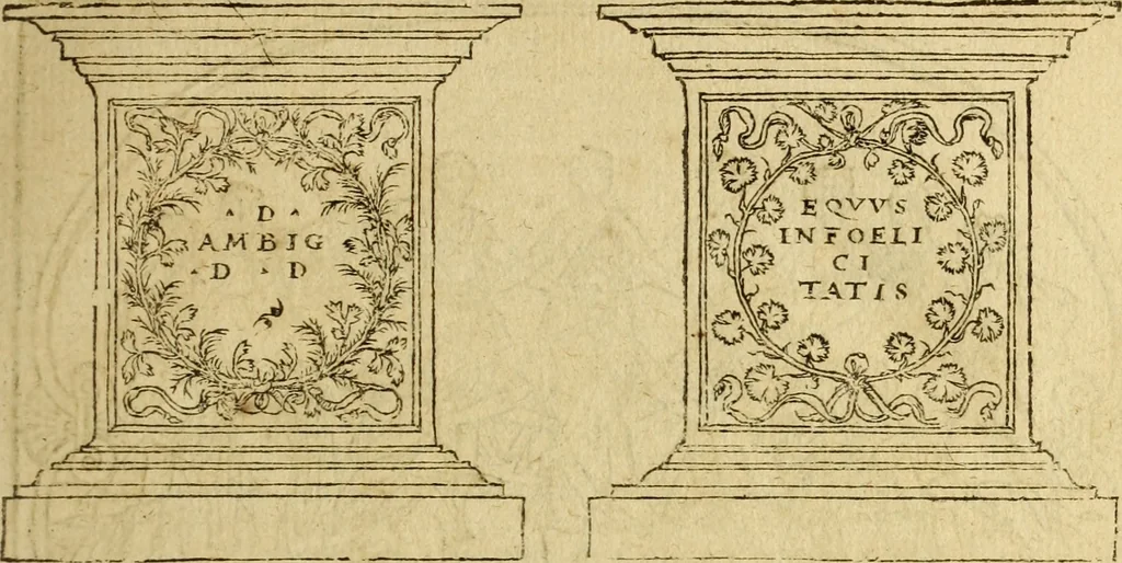 An illustration from Le tableav des riches inventions couuertes de voile des feintes amoureuses, qui sont representees dans le Songe de Poliphile, desvoilees des ombres d Songe & subtilement exposees par Beroalde, 1600, leaf 62