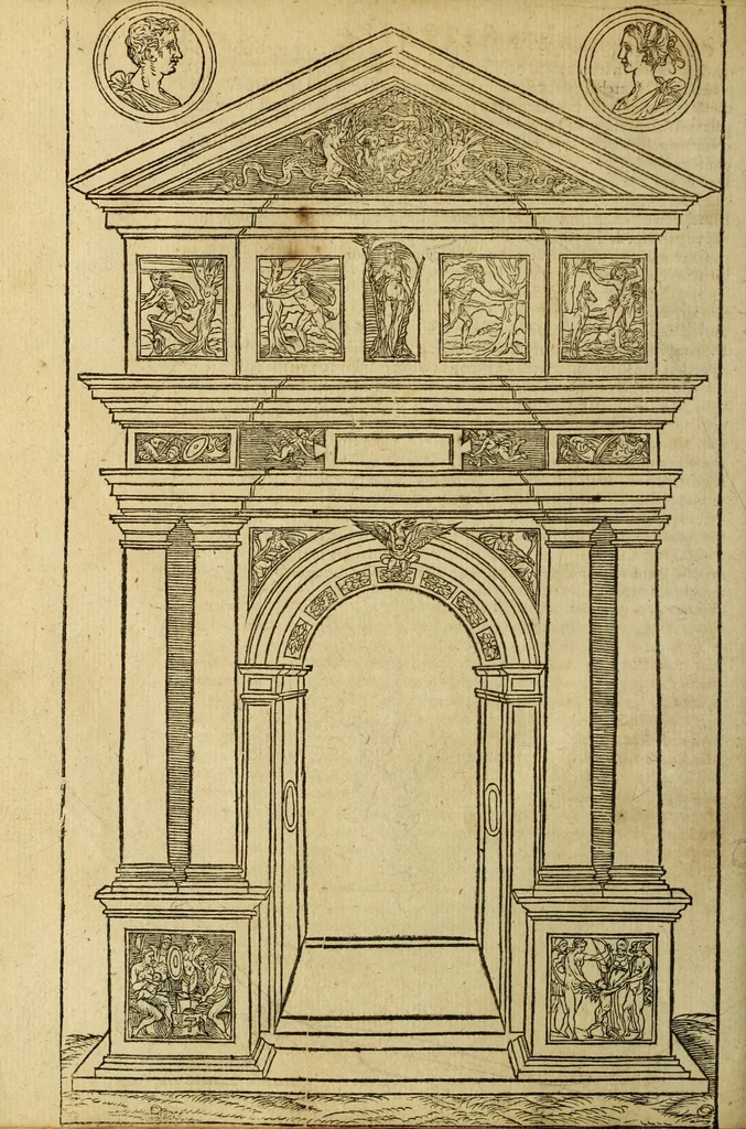 An illustration from Le tableav des riches inventions couuertes de voile des feintes amoureuses, qui sont representees dans le Songe de Poliphile, desvoilees des ombres d Songe & subtilement exposees par Beroalde, 1600, leaf 65