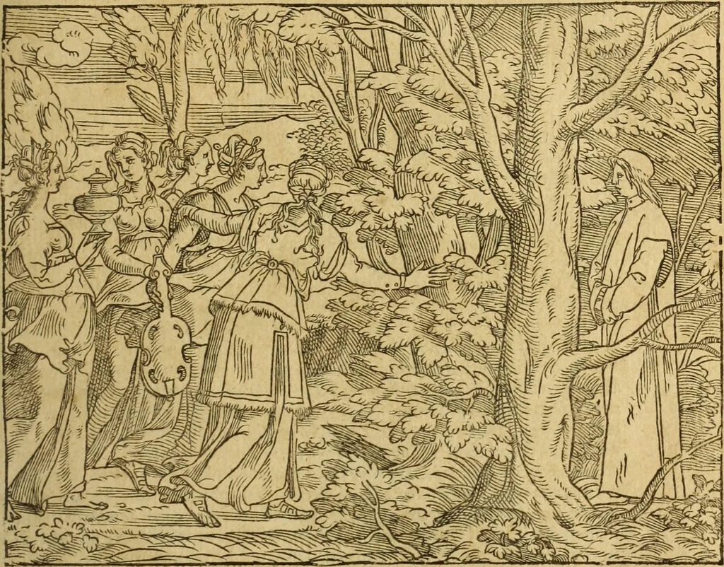 An illustration from Le tableav des riches inventions couuertes de voile des feintes amoureuses, qui sont representees dans le Songe de Poliphile, desvoilees des ombres d Songe & subtilement exposees par Beroalde, 1600, leaf 84