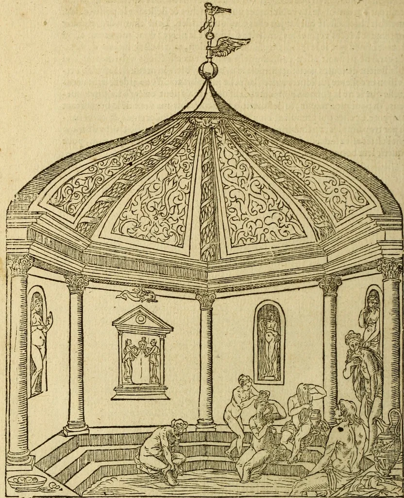 An illustration from Le tableav des riches inventions couuertes de voile des feintes amoureuses, qui sont representees dans le Songe de Poliphile, desvoilees des ombres d Songe & subtilement exposees par Beroalde, 1600, leaf 91
