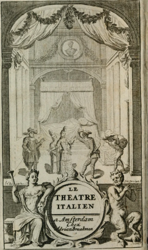 An illustration from Le Théâtre italien, ou, Le recueil de toutes les comédies et scènes françoises, qui ont été jouées sur le Théâtre Italien par la troupe des Comédiens du roy de l'Hotel de Bourgogne à Paris. Suivant la copie de Paris, 1695, leaf 1