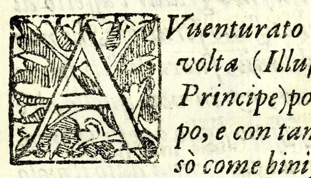 An illustration from Le tre comedie famose del signor d. Filippo Caetano, dvca di Sermoneta : cioè La schiava, L'Ortentio, Li dve vecchi, 1644, leaf 7