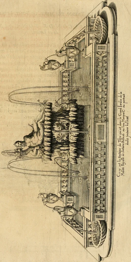 An illustration from Le tresor des merueilles de la maison royale de Fontainebleau : contenant la description de son antiquité, de sa fondation, de ses bastimens, de ses rares peintures, tableaux, emblemes, & deuises : de ses iardins, de ses fontaines, & autres singularitez qui s'y voyent ..., 1642, leaf 210