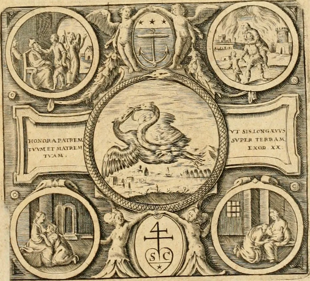 An illustration from Le tresor des merueilles de la maison royale de Fontainebleau : contenant la description de son antiquité, de sa fondation, de ses bastimens, de ses rares peintures, tableaux, emblemes, & deuises : de ses iardins, de ses fontaines, & autres singularitez qui s'y voyent ..., 1642, leaf 4