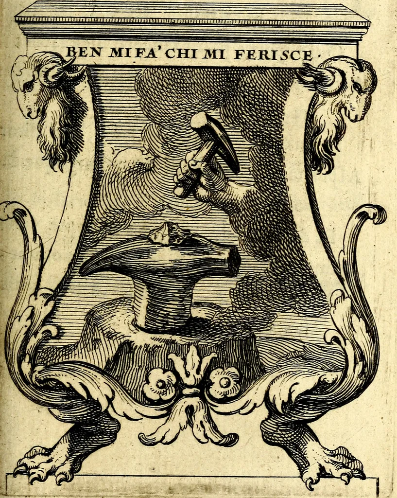 An illustration from Le triomphe de la religion sous Louis le Grand : représenté par des inscriptions & des devises : avec une explication en vers latins & françois, 1687, leaf 104