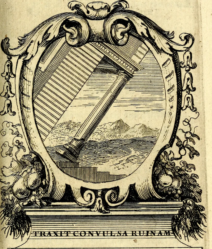 An illustration from Le triomphe de la religion sous Louis le Grand : représenté par des inscriptions & des devises : avec une explication en vers latins & françois, 1687, leaf 114
