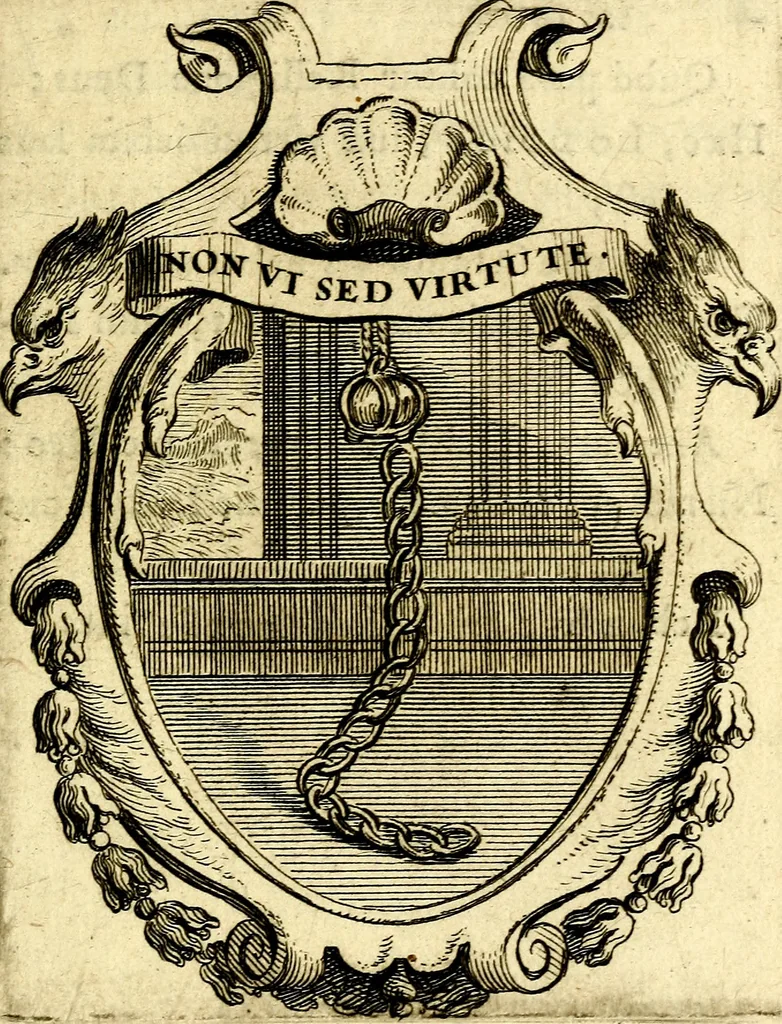 An illustration from Le triomphe de la religion sous Louis le Grand : représenté par des inscriptions & des devises : avec une explication en vers latins & françois, 1687, leaf 120