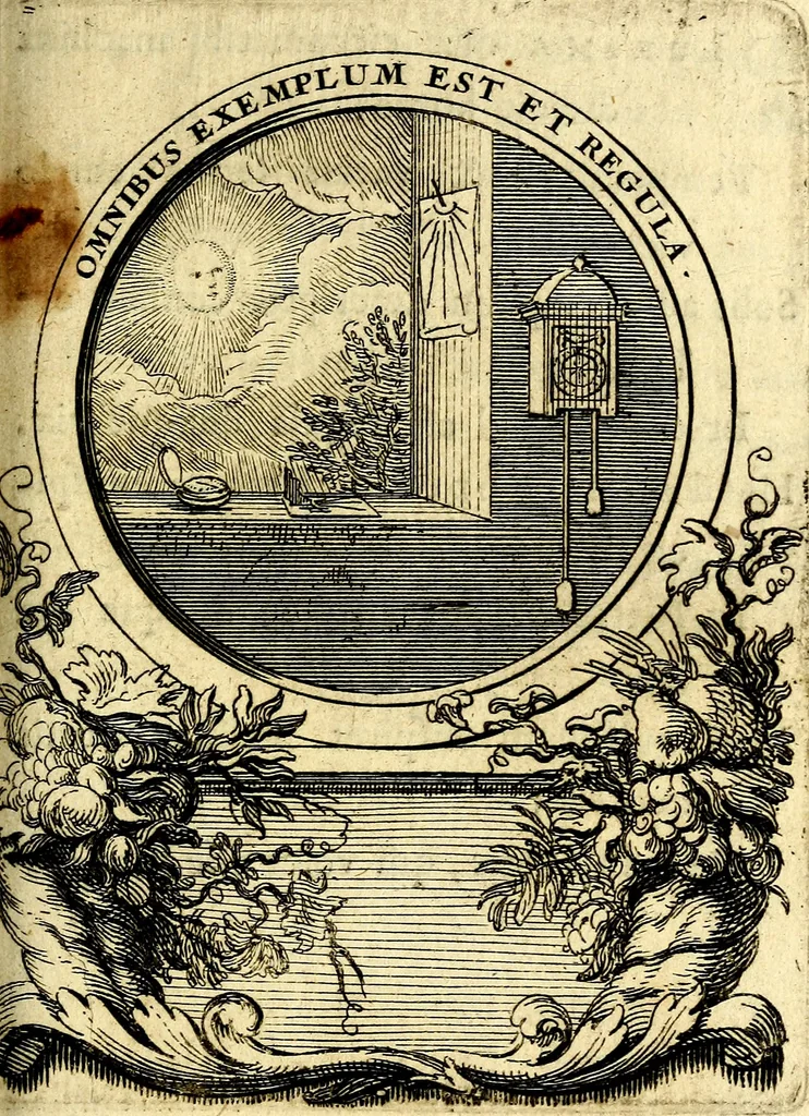 An illustration from Le triomphe de la religion sous Louis le Grand : représenté par des inscriptions & des devises : avec une explication en vers latins & françois, 1687, leaf 124