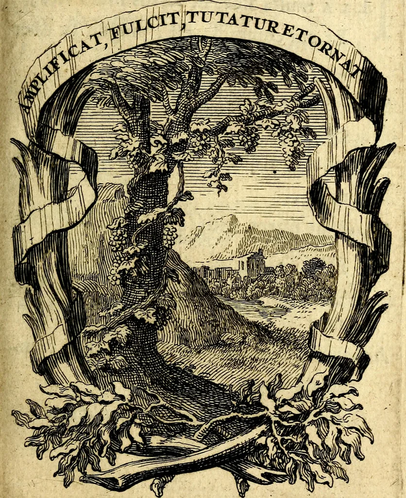 An illustration from Le triomphe de la religion sous Louis le Grand : représenté par des inscriptions & des devises : avec une explication en vers latins & françois, 1687, leaf 32