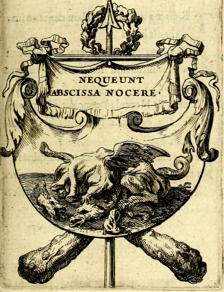 An illustration from Le triomphe de la religion sous Louis le Grand : représenté par des inscriptions & des devises : avec une explication en vers latins & françois, 1687, leaf 60