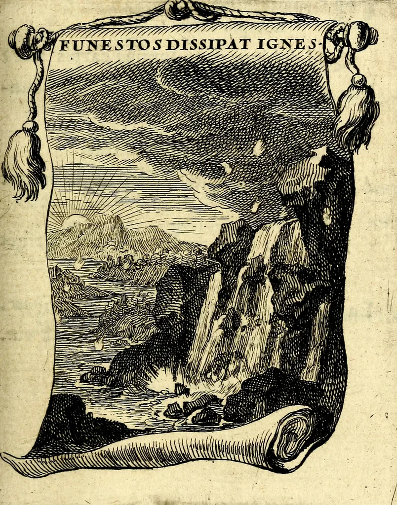 An illustration from Le triomphe de la religion sous Louis le Grand : représenté par des inscriptions & des devises : avec une explication en vers latins & françois, 1687, leaf 64