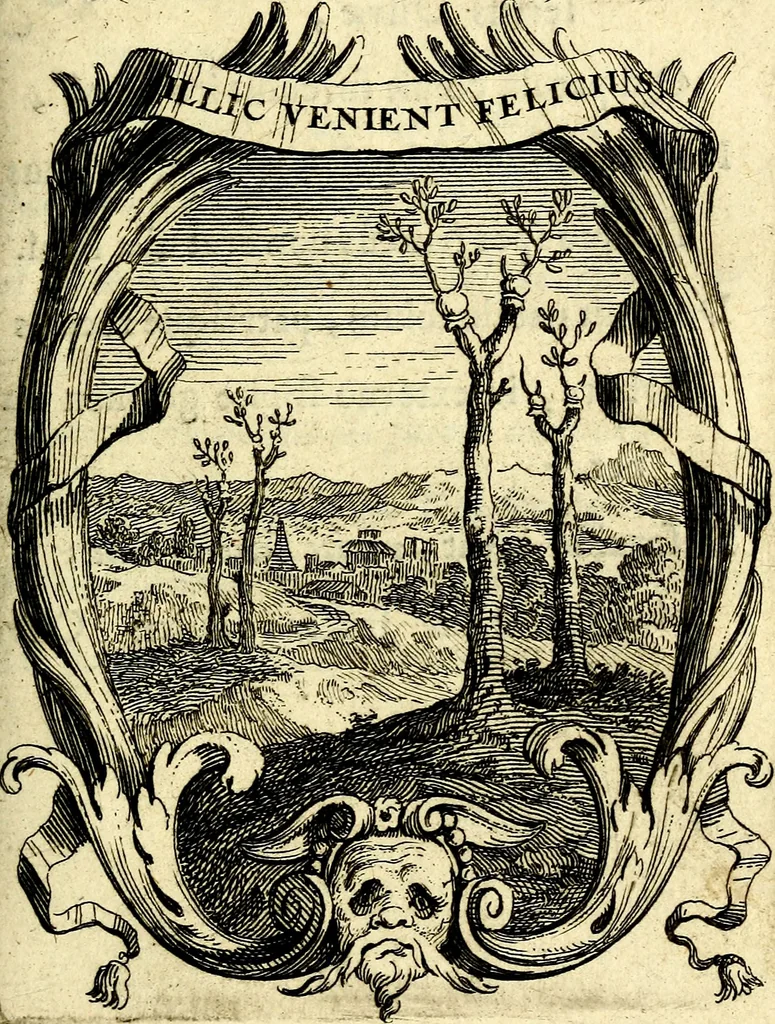 An illustration from Le triomphe de la religion sous Louis le Grand : représenté par des inscriptions & des devises : avec une explication en vers latins & françois, 1687, leaf 70