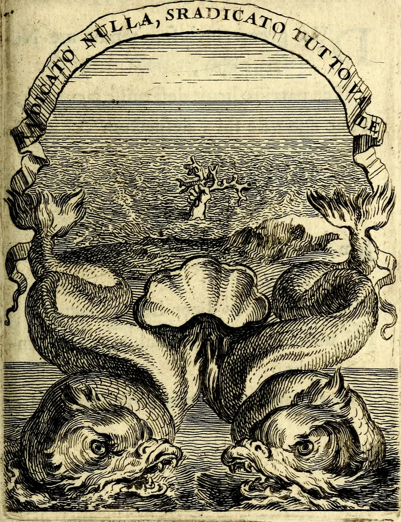 An illustration from Le triomphe de la religion sous Louis le Grand : représenté par des inscriptions & des devises : avec une explication en vers latins & françois, 1687, leaf 74