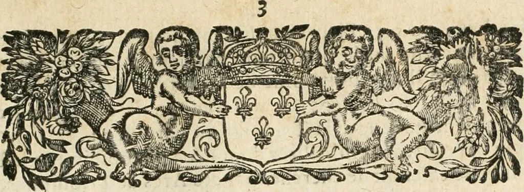 An illustration from Le triomphe de la France sur l'entrée royale de Leurs Maiestez dans leur bonne ville de Paris : avec les discours heroïques sur les vies des roys de France, depuis Pharamond jusqu'à nostre Grand Monarque Louis XIV : ensemble les eloges de la reyne, de la reyne mere, &de Son Eminence : dedié à Messieurs les prevost des marchands, & eschevins de la ville, 1660, leaf 150